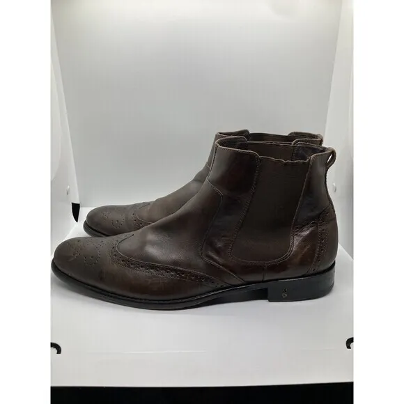 John Varvatos Mens Sz 12 M Brown Leather Chelsea‎ Long Wing Brouge Ankle Boots