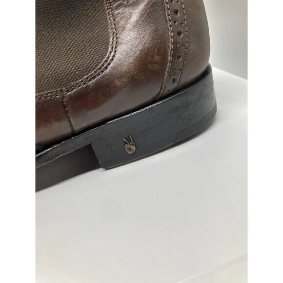 John Varvatos Mens Sz 12 M Brown Leather Chelsea‎ Long Wing Brouge Ankle Boots