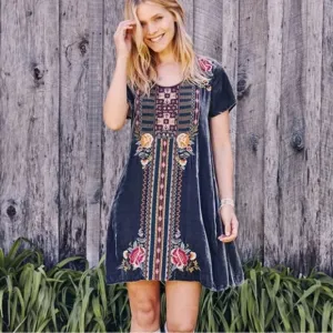 Johnny Was Cherelle Velvet Flutter Sleeve Tunic Dress