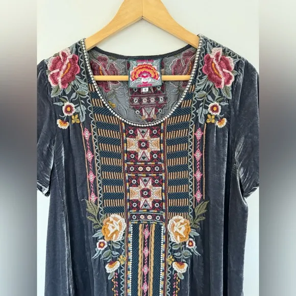 Johnny Was Cherelle Velvet Flutter Sleeve Tunic Dress