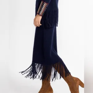 Johnny Was Isadora Navy Fringe Skirt