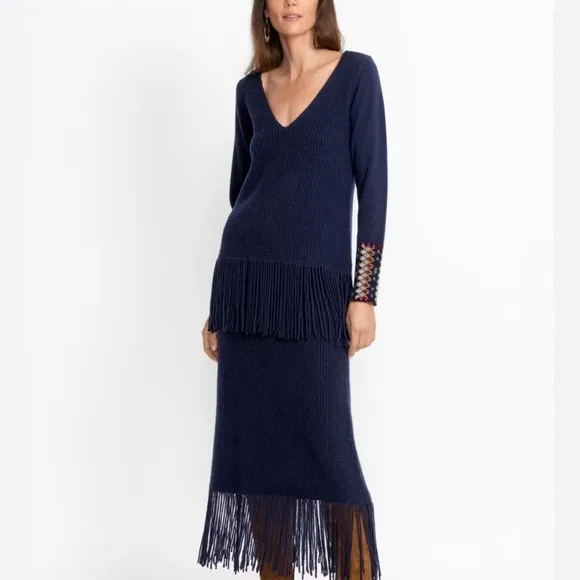 Johnny Was Isadora Navy Fringe Skirt