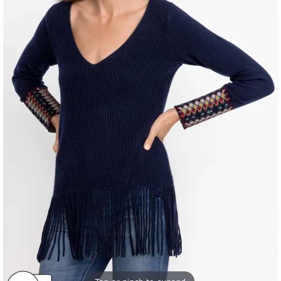 Johnny Was Isadora Navy Fringe Sweater Tunic