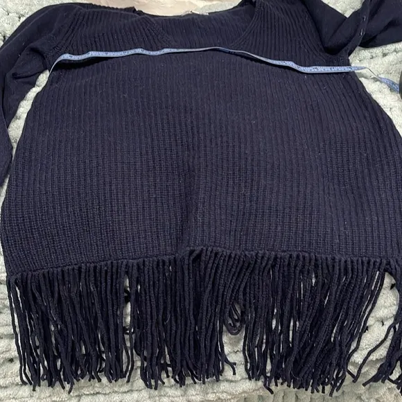 Johnny Was Isadora Navy Fringe Sweater Tunic