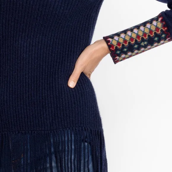 Johnny Was Isadora Navy Fringe Sweater Tunic