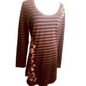 Johnny Was JW Los Angeles Striped Embroidered T-Shirt Dress
