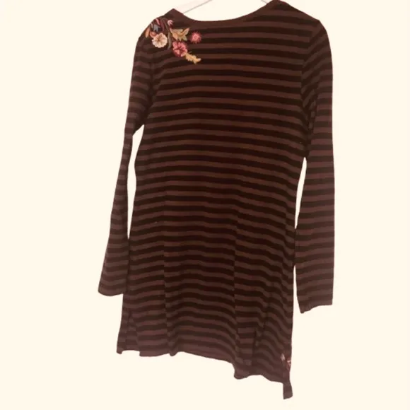Johnny Was JW Los Angeles Striped Embroidered T-Shirt Dress
