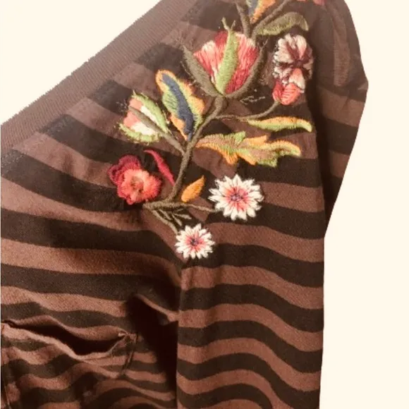 Johnny Was JW Los Angeles Striped Embroidered T-Shirt Dress