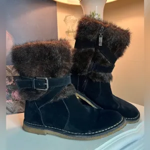 Johnston &amp; Murphy Faux Fur Black Suede flat buckled side zip boots