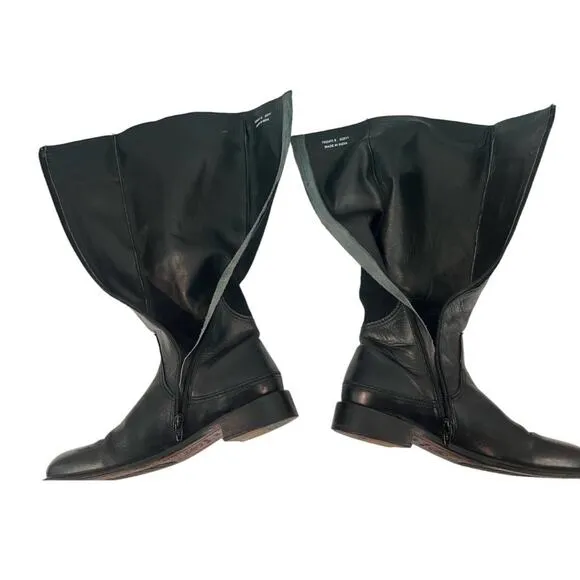 JOHNSTON &amp; MURPHY Lyla Knee High Riding Black Leather Suede Boots 8M