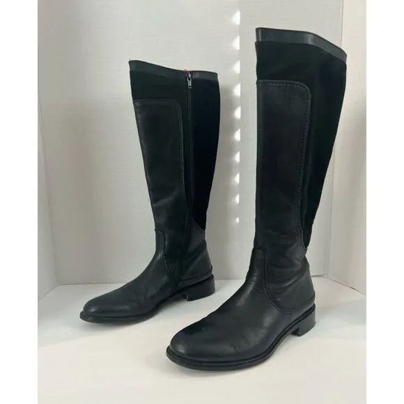JOHNSTON &amp; MURPHY Lyla Knee High Riding Black Leather Suede Boots 8M