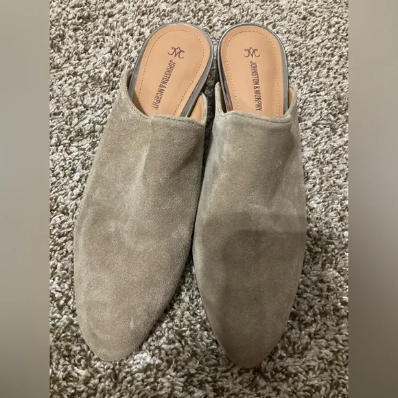 Johnston &amp; Murphy Trista Mule Taupe Leather Heel Shoes, Size 7