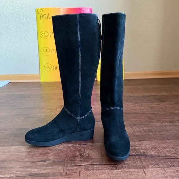 Johnston &amp; Murphy waterproof 8.5M sueded black leather full back zip boots
