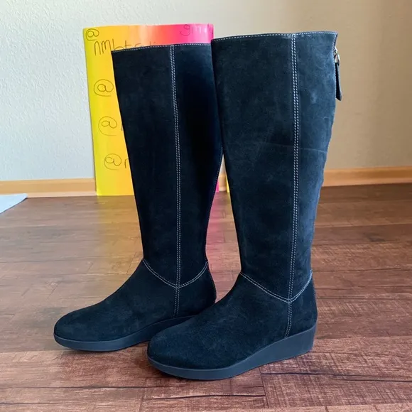 Johnston &amp; Murphy waterproof 8.5M sueded black leather full back zip boots