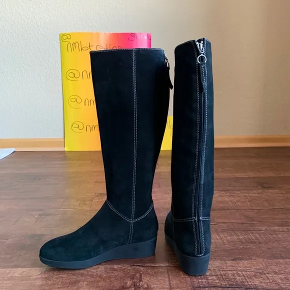 Johnston &amp; Murphy waterproof 8.5M sueded black leather full back zip boots