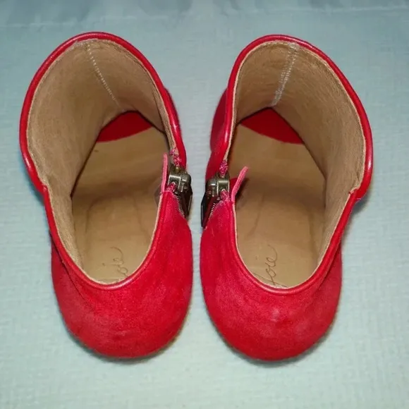 Joie Gwen Bootie Chili Red Suede Genuine Full Leather Peekaboo Heels US 7 EU 38