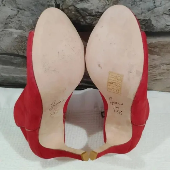 Joie Gwen Bootie Chili Red Suede Genuine Full Leather Peekaboo Heels US 7 EU 38