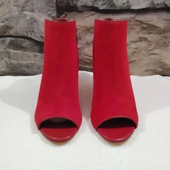 Joie Gwen Bootie Chili Red Suede Genuine Full Leather Peekaboo Heels US 7 EU 38