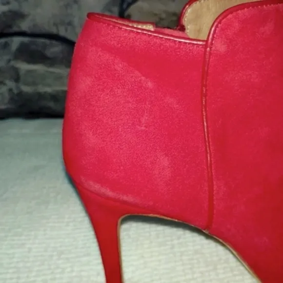 Joie Gwen Bootie Chili Red Suede Genuine Full Leather Peekaboo Heels US 7 EU 38