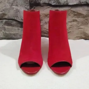 Joie Gwen Bootie Chili Red Suede Genuine Full Leather Peekaboo Heels US 7 EU 38