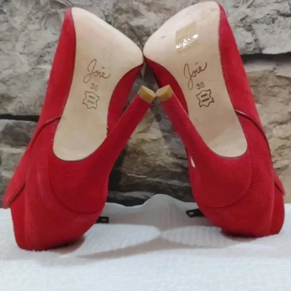 Joie Gwen Bootie Chili Red Suede Genuine Full Leather Peekaboo Heels US 7 EU 38