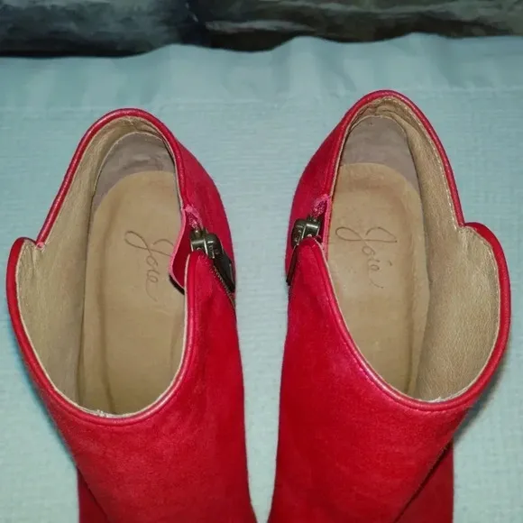 Joie Gwen Bootie Chili Red Suede Genuine Full Leather Peekaboo Heels US 7 EU 38