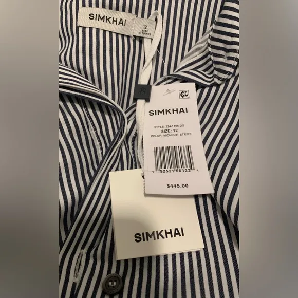 Jonathan Simkhai Eastyn Mini Dress Navy White Long Sleeve Shirt Dress size 12