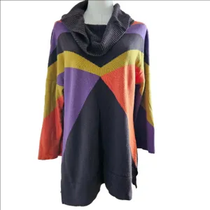 Jones New York Colorblock Cowl Neck Angora Rabbit Hair Tunic Sweater-Size Medium