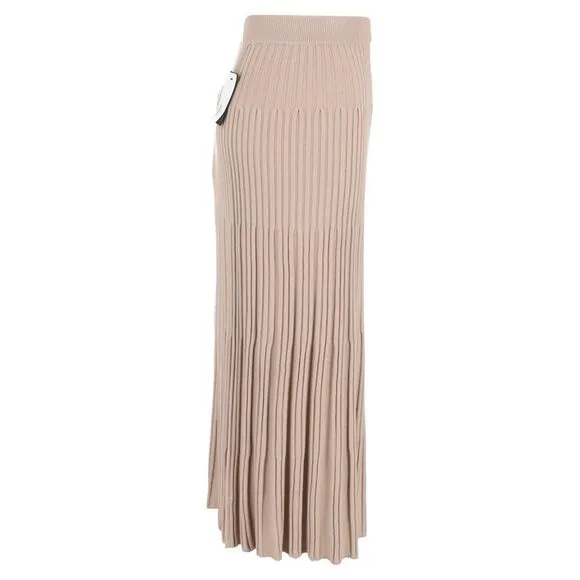 Joseph Ribbed Midi Skirt in Beige Merino Wool