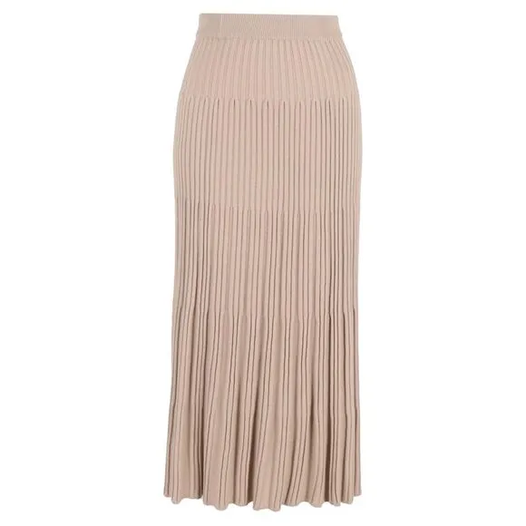 Joseph Ribbed Midi Skirt in Beige Merino Wool