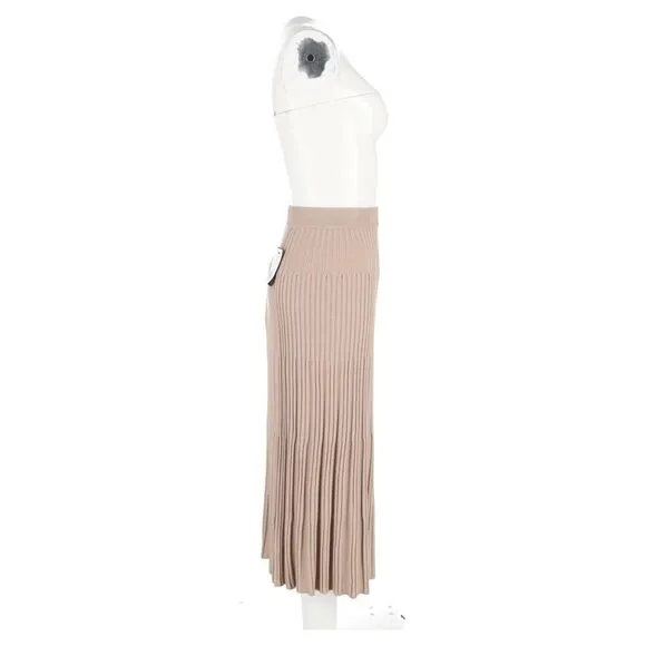Joseph Ribbed Midi Skirt in Beige Merino Wool