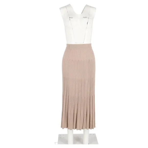 Joseph Ribbed Midi Skirt in Beige Merino Wool