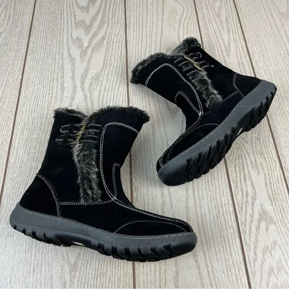 Journee Collection Takani Women's Winter Boots 10 Black Faux Suede/Fur $100
