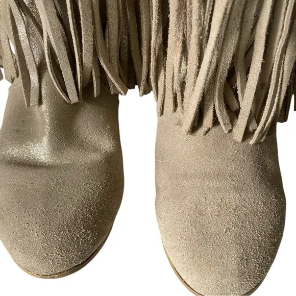 Joyfolie Willowbark Fringe Kids Knee-High Boots Suede Faux Fur Lining