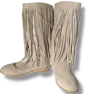 Joyfolie Willowbark Fringe Kids Knee-High Boots Suede Faux Fur Lining