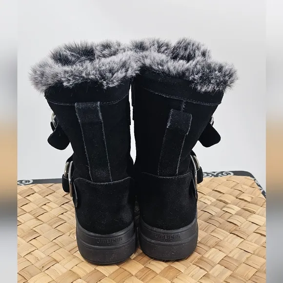 J/Slides Nelly Faux Fur Lined Black Booties Size 8