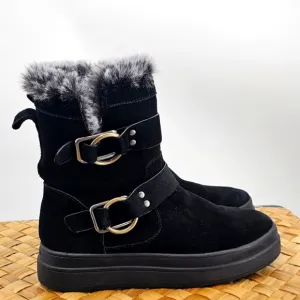 J/Slides Nelly Faux Fur Lined Black Booties Size 8