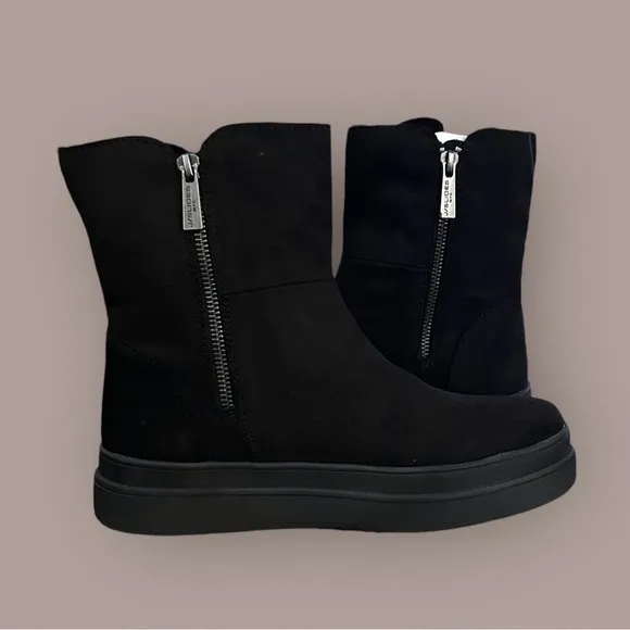 J/SLIDES NYC Black Truly Suede Luxe Boots Size 6M Side Zip New with Box