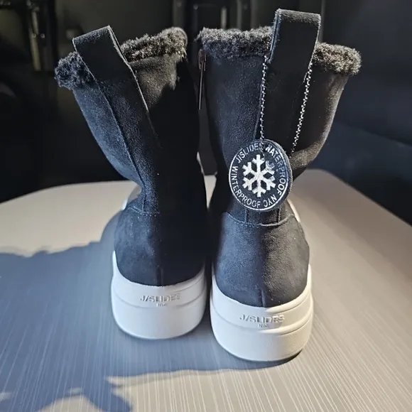 J/Slides NYC‎ Women's Black Torrie Water-Resistant Faux-Fur Boots Size 8 NWOB