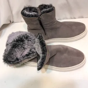 J/Slides Womens Gray Double Zip Suede  Boots Lined With Faux Fur Size 9