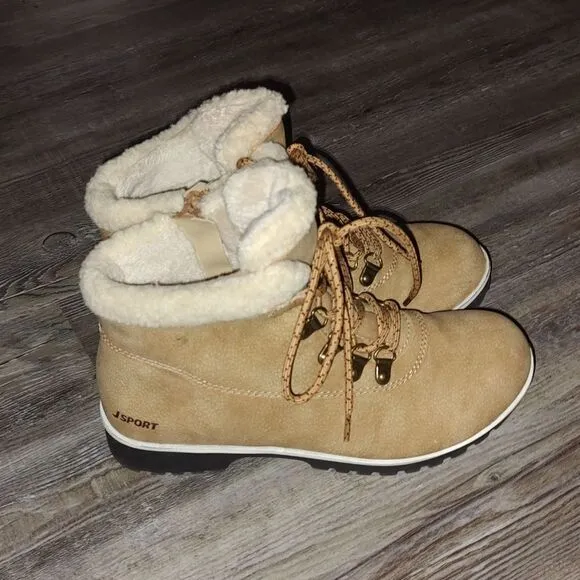 Jsport bluestone tan ankle boots faux fur lining Sz 7  EUC