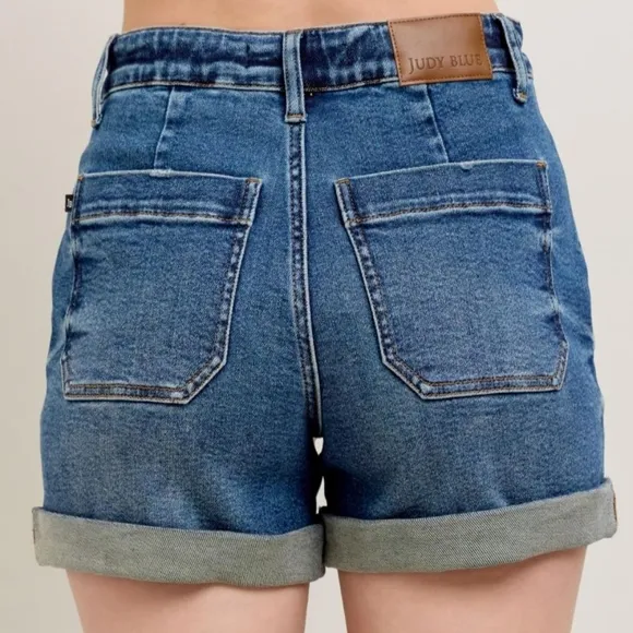 Judy Blue High-Rise Drawstring Waist Relaxed Fit Retro Denim Cuffed Jean Shorts