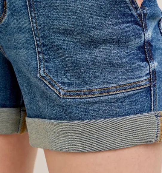 Judy Blue High-Rise Drawstring Waist Relaxed Fit Retro Denim Cuffed Jean Shorts