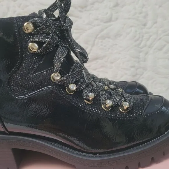 Juicy Couture Ankle Booties Black Patent Leopard Faux Fur Indulgence 7 New OOS