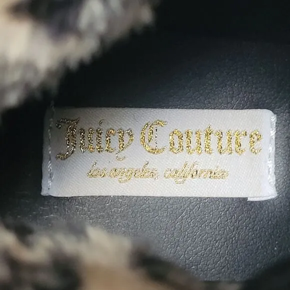 Juicy Couture Ankle Booties Black Patent Leopard Faux Fur Indulgence 7 New OOS