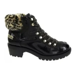 Juicy Couture Ankle Booties Black Patent Leopard Faux Fur Indulgence 7 New OOS