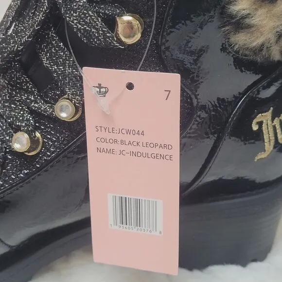 Juicy Couture Ankle Booties Black Patent Leopard Faux Fur Indulgence 7 New OOS