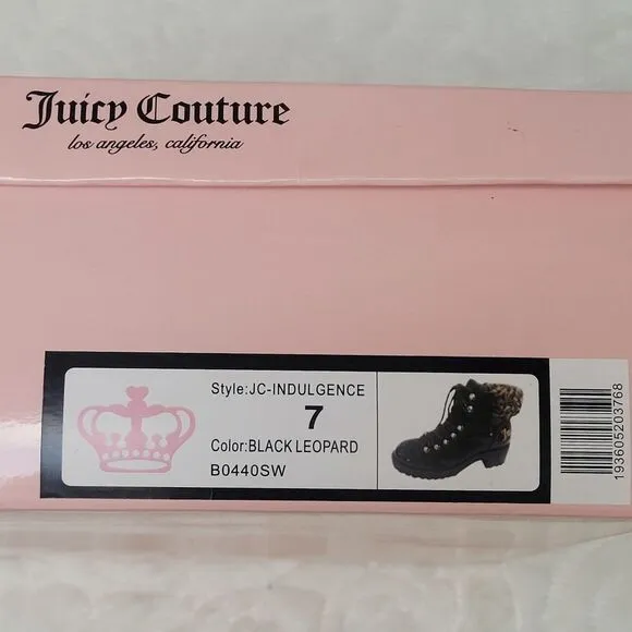 Juicy Couture Ankle Booties Black Patent Leopard Faux Fur Indulgence 7 New OOS