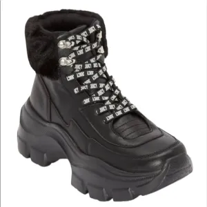 Juicy Couture EMMIE Y2K Black Faux Fur Lace Up Boots