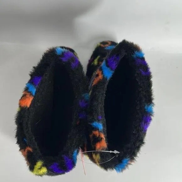 Juicy Couture faux fur boots pull on rainbow spellout y2k bootie sz 9 NWT